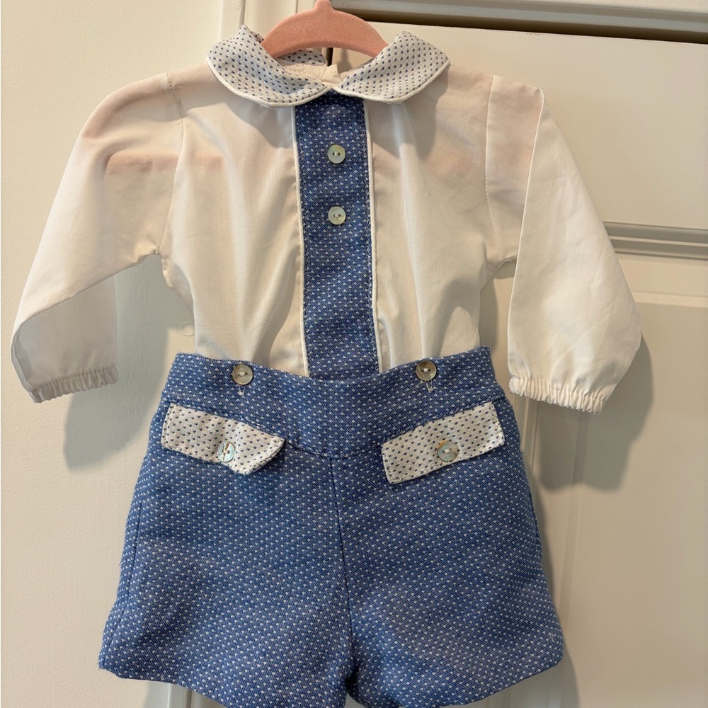 Blue and White Boys One Piece Bodysuit